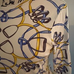 Stylish Women's Long Sleeve Top with Blue and Yellow Design